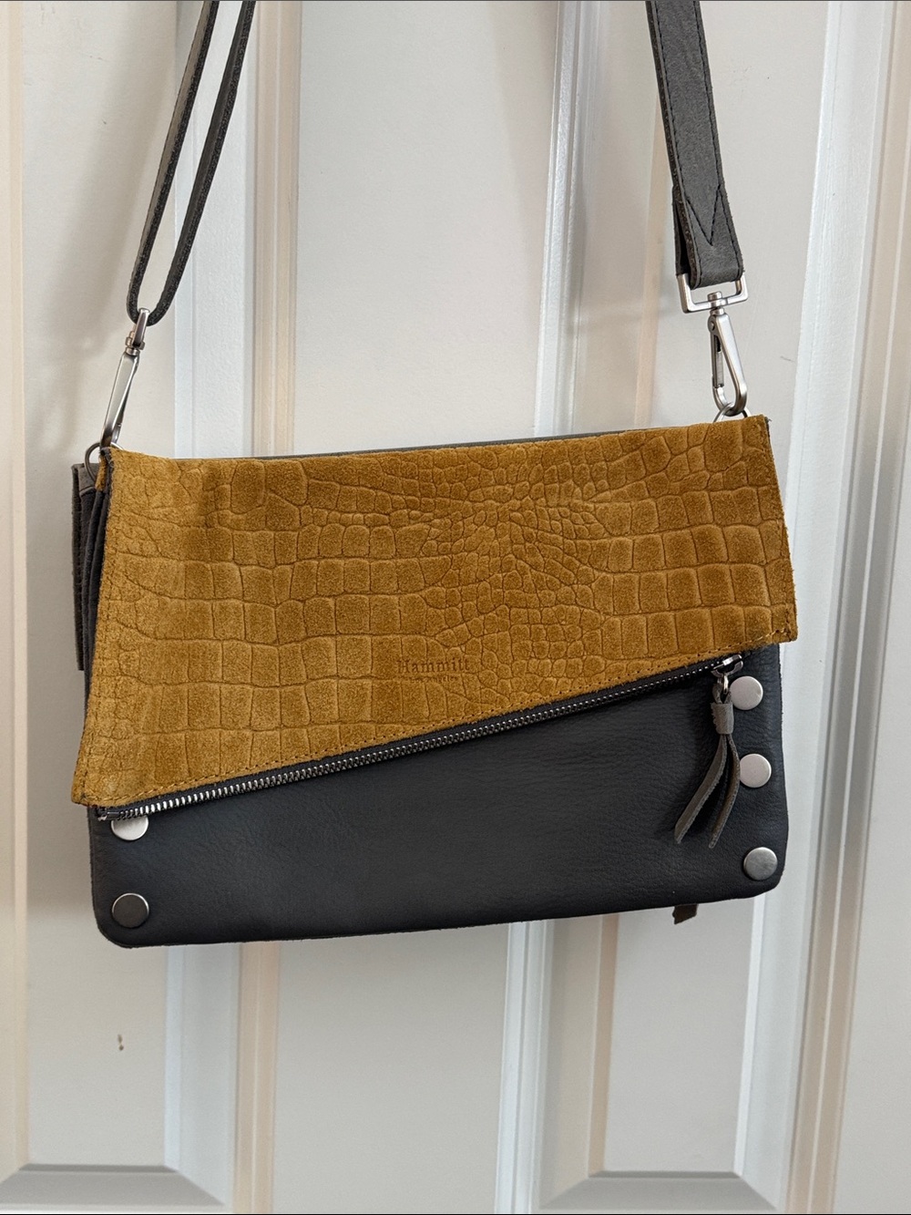 Hammitt Gray Suede Leather Diagonal Flap Crossbody, Multi Option - Picture 5 of 11